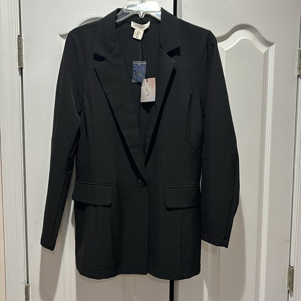 Happily Grey L black stretch unlined jacket shaped fit nwt polyester spandex